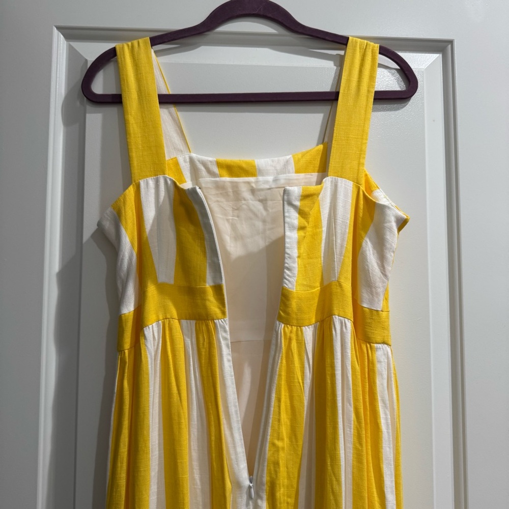Ann Taylor Linen Dress Sz 6 Striped Yellow White Square Neck Midi Nautical - Picture 7 of 9